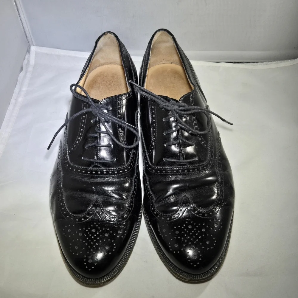 Salvatore Ferragamo Wingtip Mens 11 3E Black Leather Oxford Shoes Italy